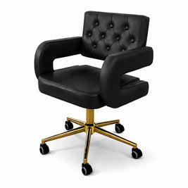 Chaise de travail pour esthéticiennes – hauteur réglable | Simili cuir | Noir et or