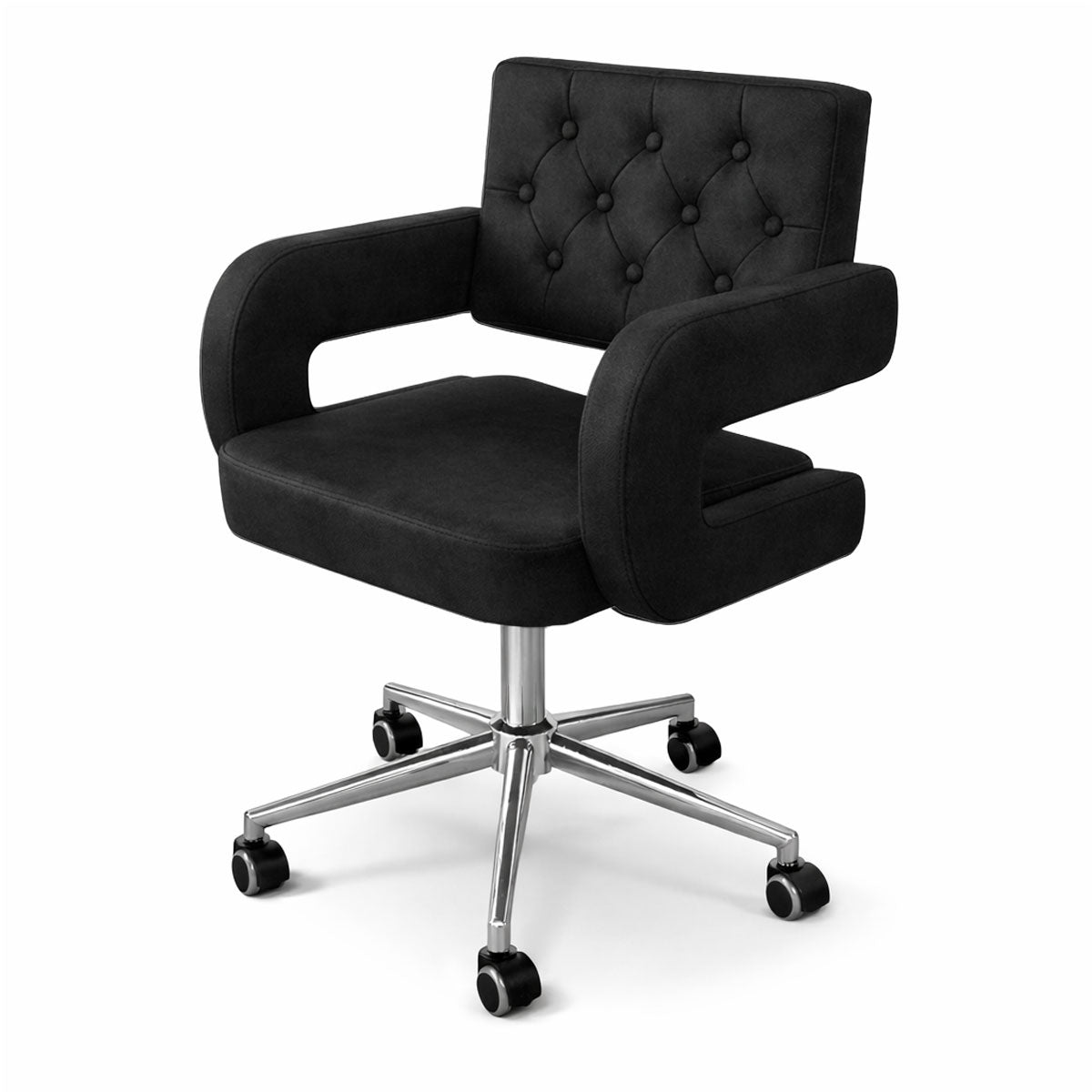 Chaise de travail pour esthéticiennes – hauteur réglable | Microvelours | Noir et argent