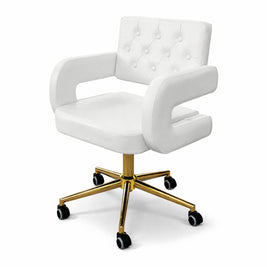 Chaise de travail pour esthéticiennes – hauteur réglable | Similicuir | Blanc et or