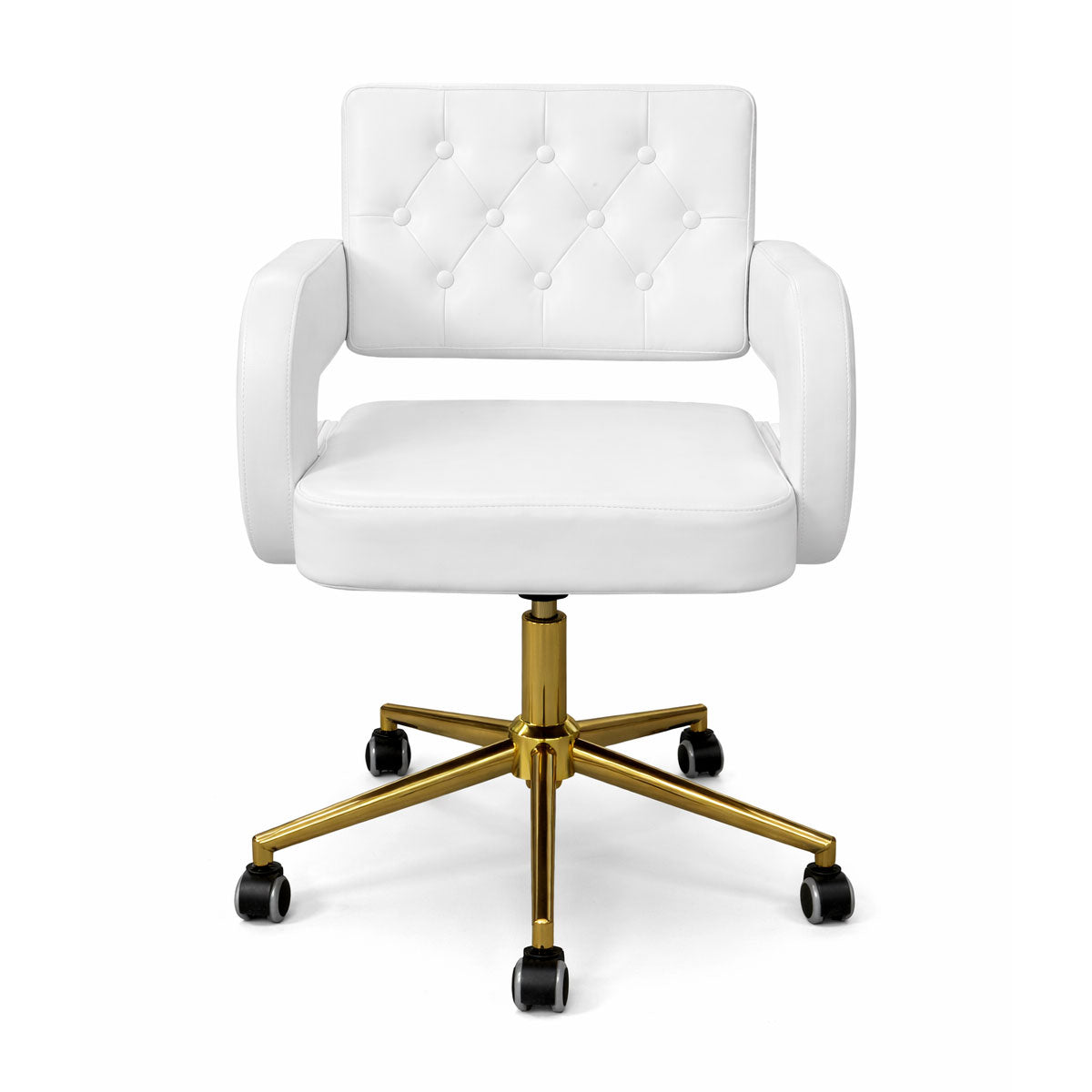 Chaise de travail pour esthéticiennes – hauteur réglable | Similicuir | Blanc et or
