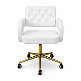 Chaise de travail pour esthéticiennes – hauteur réglable | Similicuir | Blanc et or