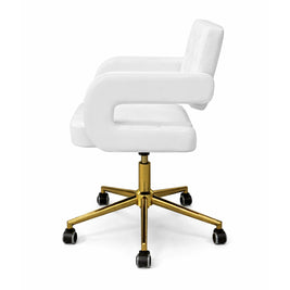Chaise de travail pour esthéticiennes – hauteur réglable | Similicuir | Blanc et or