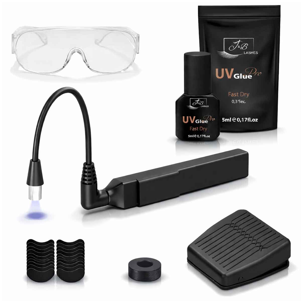 Kit d'extension de cils UV | Lampe avec pince à épiler et pédale sans fil